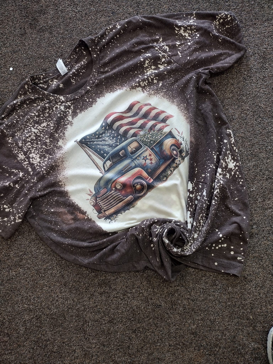American flag truck Bleached Tees