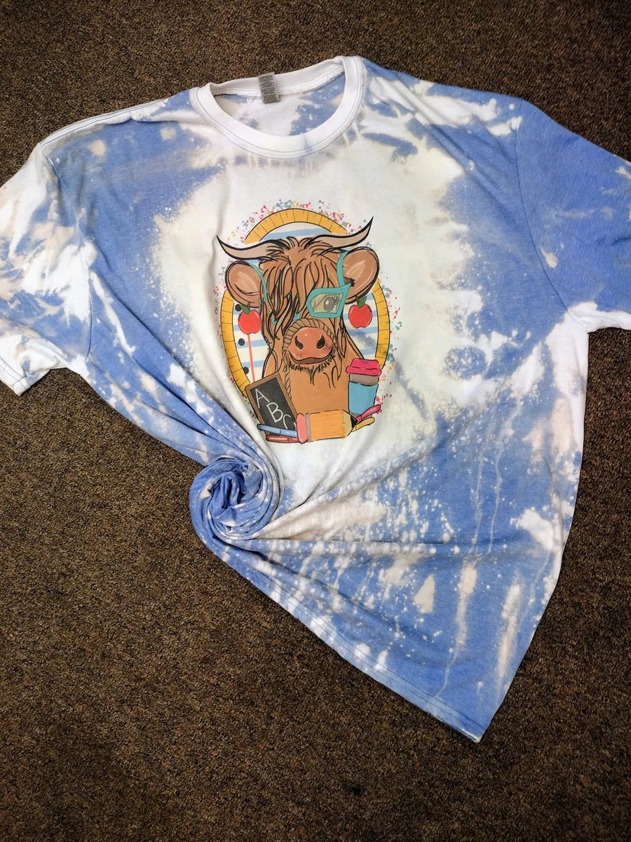 Teacher Highland cow Bleached Tees