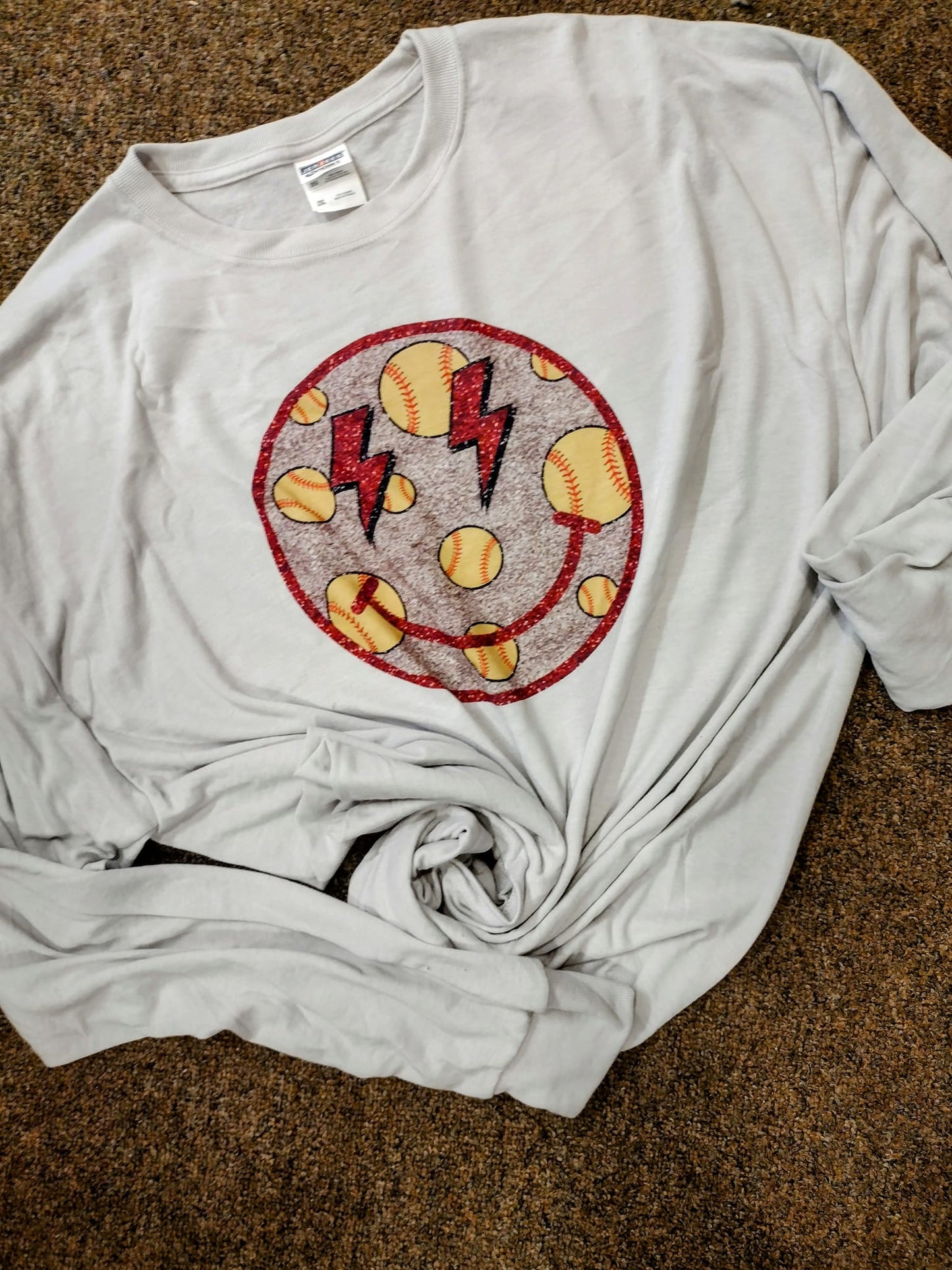 Softball Smiley face Long Sleeve