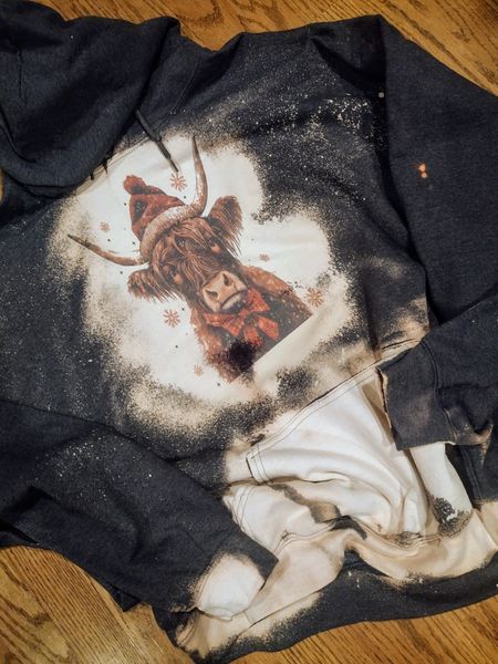 Christmas Cow Bleached Hoodie