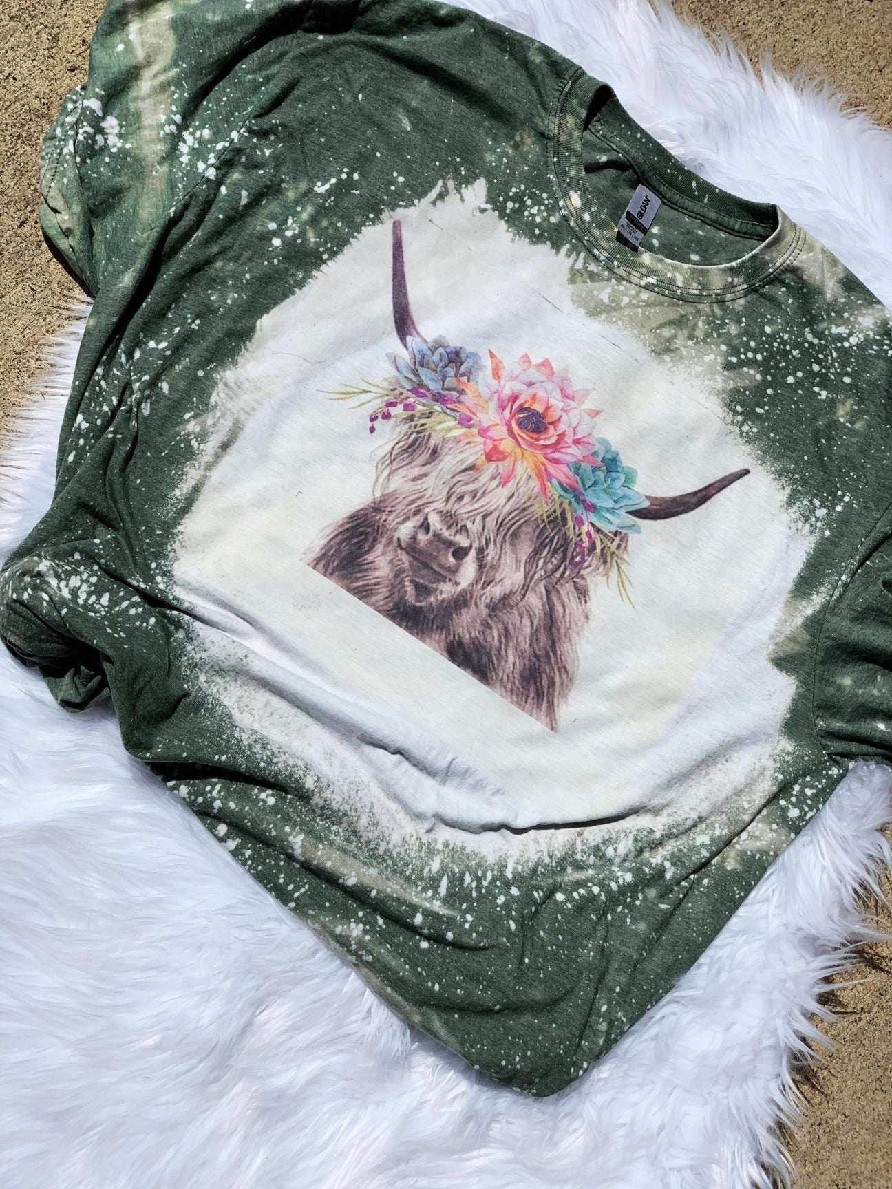 Highland Cow Bleached Tees