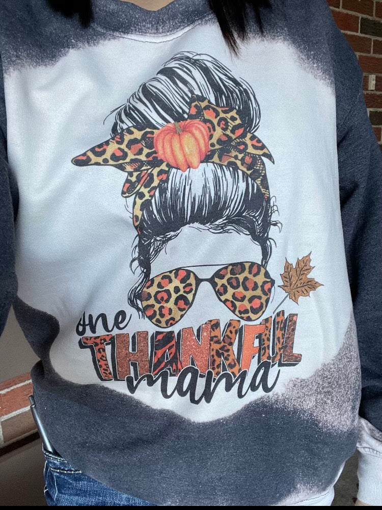 One thankful mama Bleached Sweatshirts