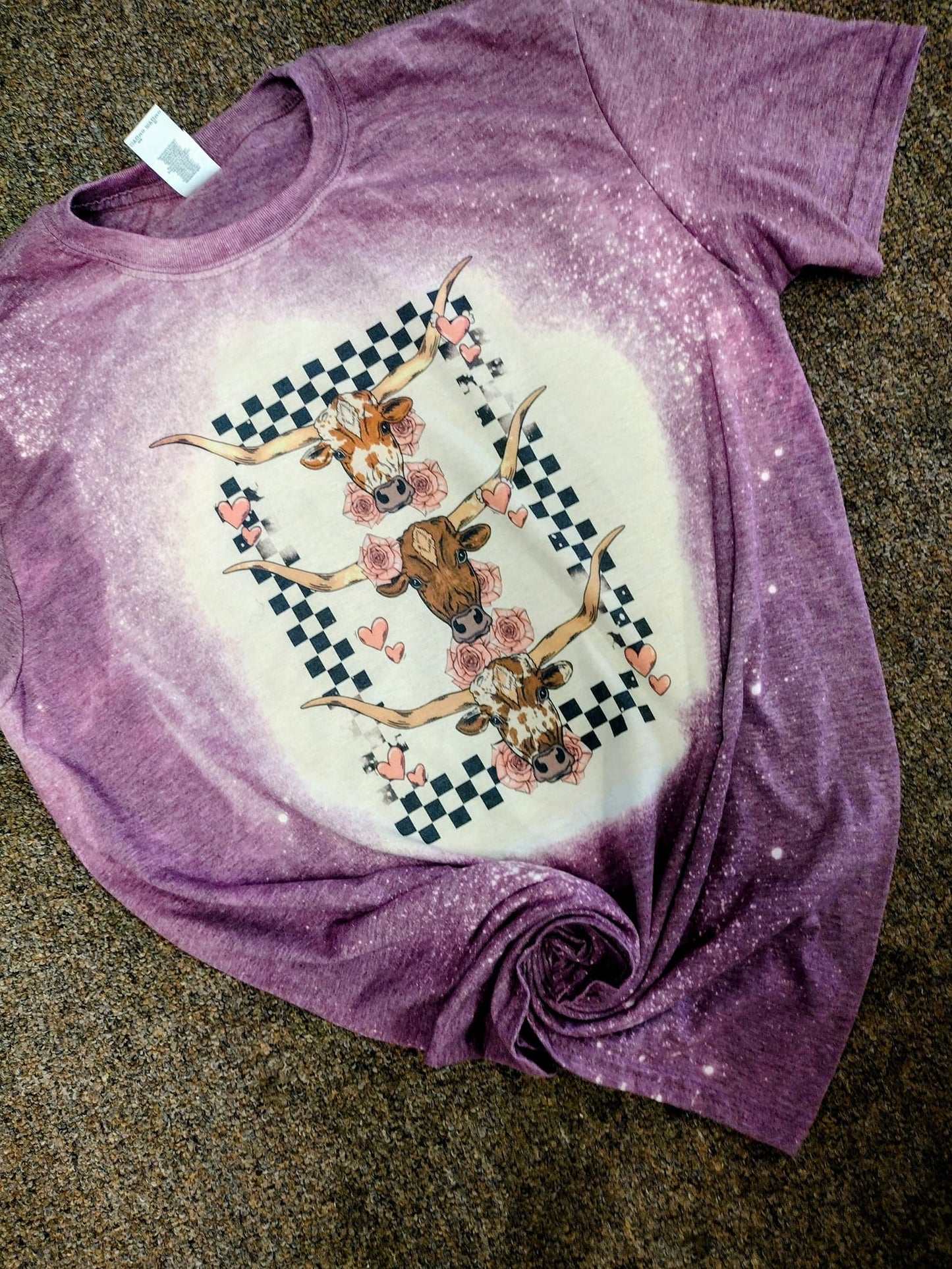 Boho cow with flowers Bleached Tees