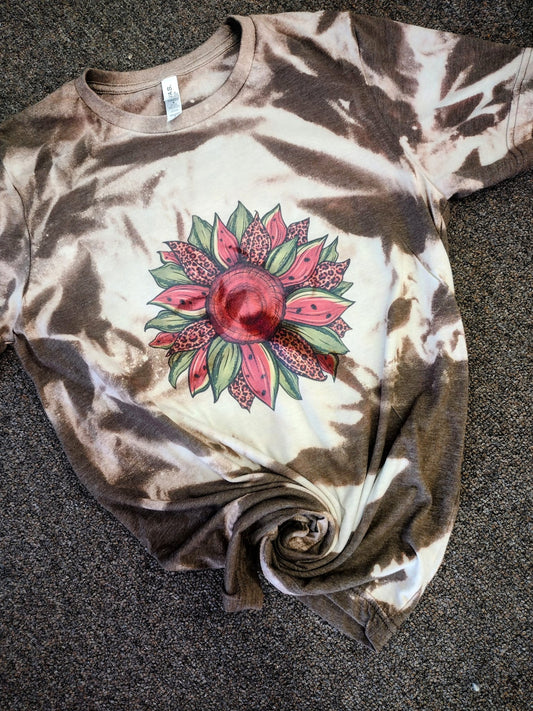 Watermelon Sunflower Bleach tee On Brown!