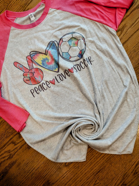 Peace love soccer raglan