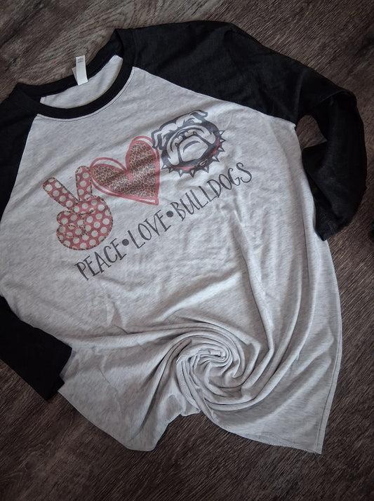 Peace love bulldogs raglan