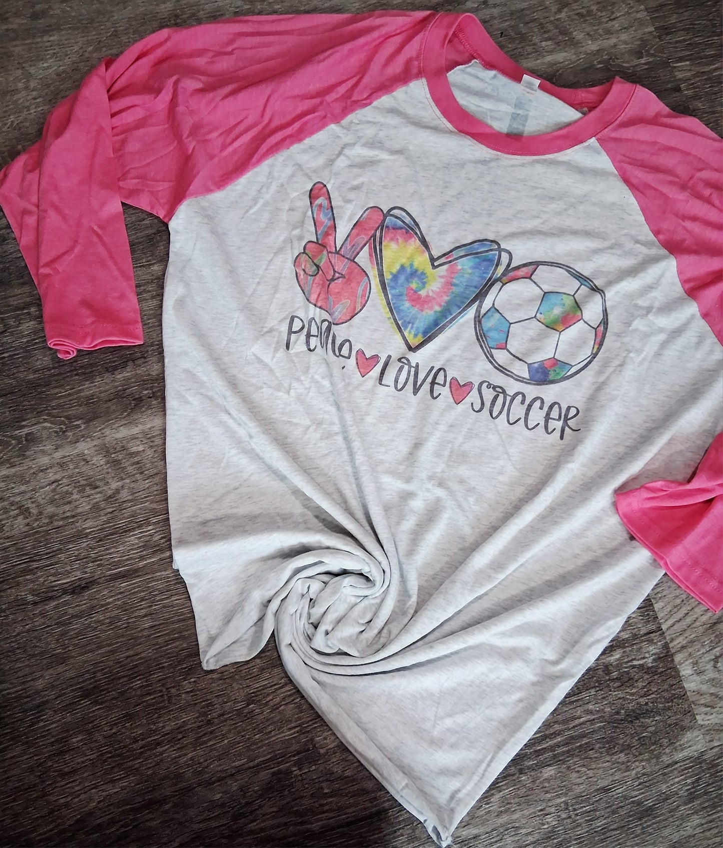 Peace love soccer raglan