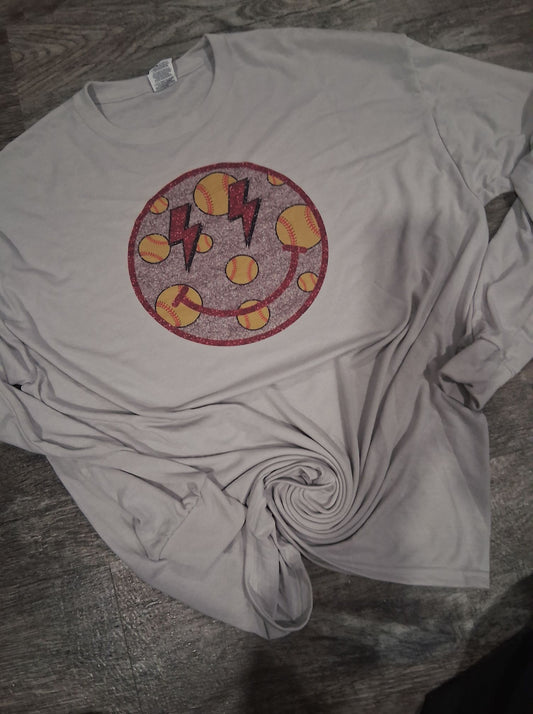 Smiley face softball long sleeve