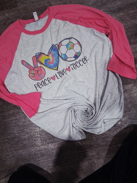 Peace love soccer raglan